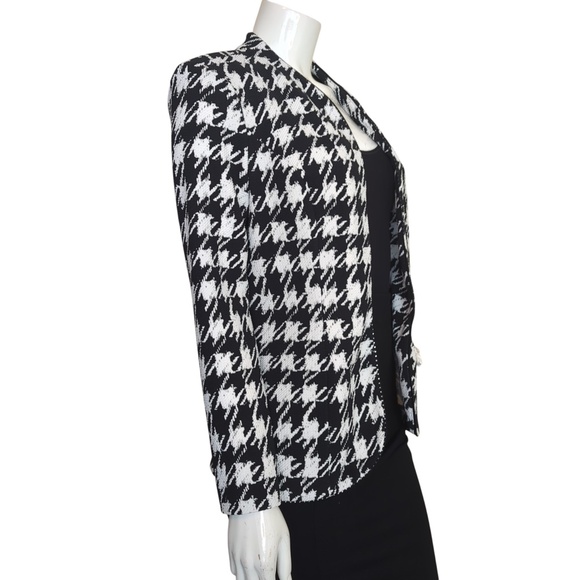 Frank Lyman Black White Houndstooth Open Front Sweater Blazer - Picture 4 of 13